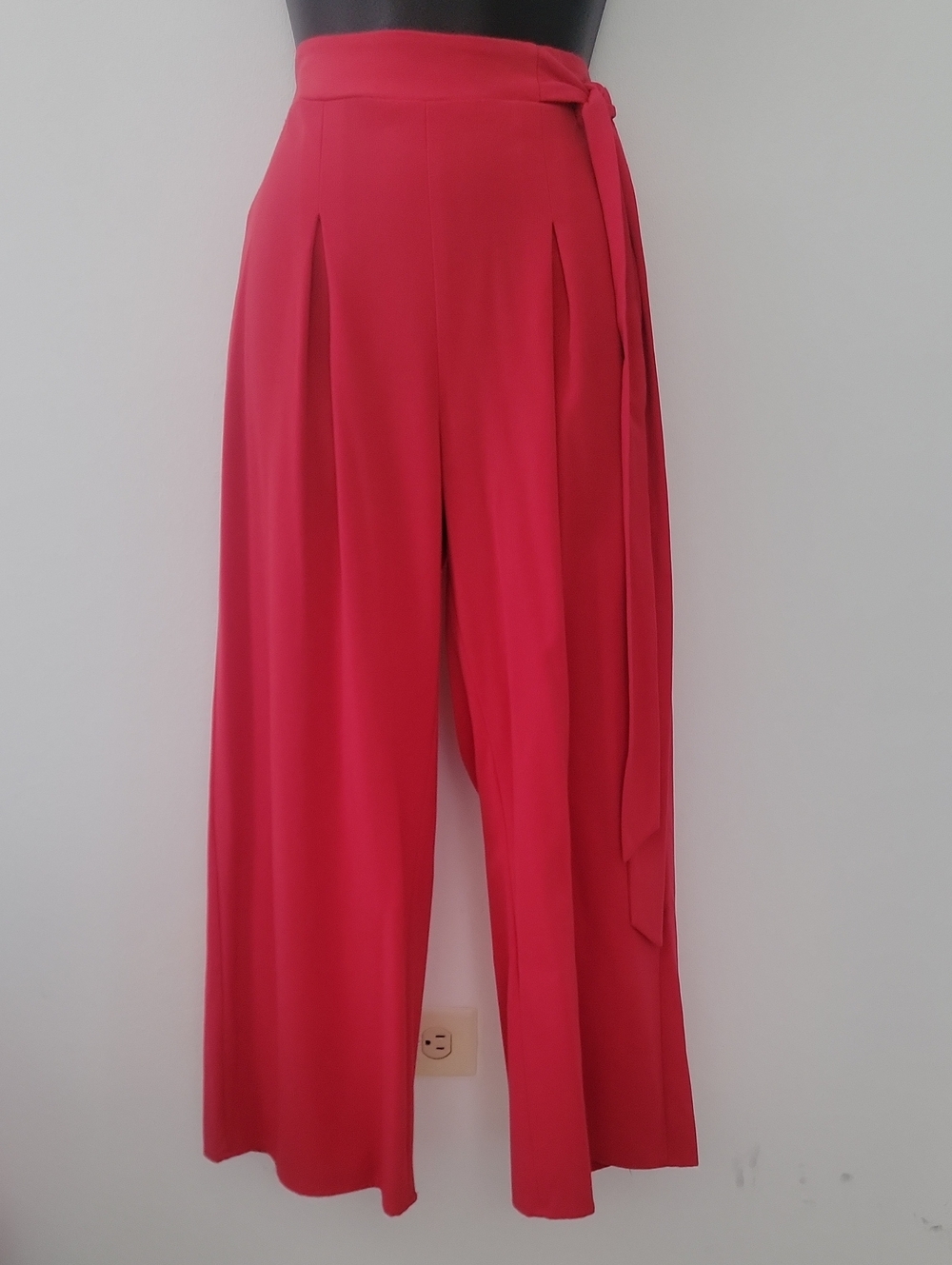 Wide-Leg Red Wrap Tie Pants - Women